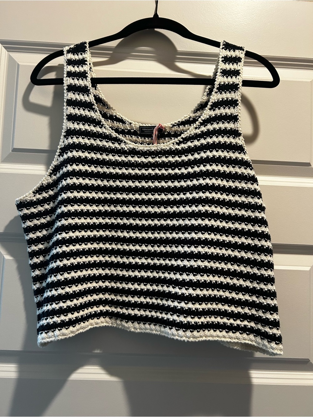 Vineyard Vines Black & White Striped Crochet Tank